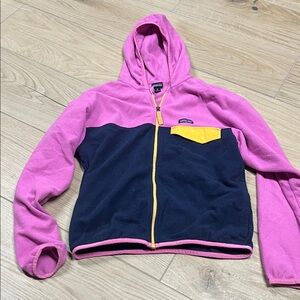 Patagonia Kids Hoodie in Pink and Navy with Yellow Details
